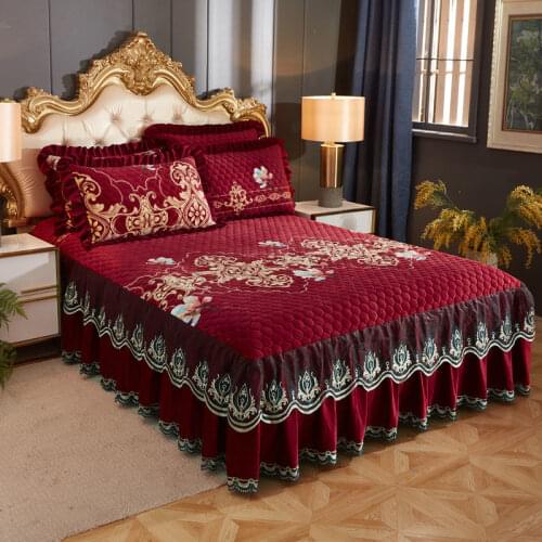 Hot-selling household winter use high-grade crystal velvet plus velvet thick bed skirt, warm and cotton bed skirt bedding