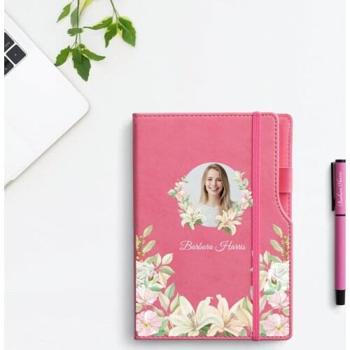 Personalized L Model Premium Notebook & Metal Roller Pen Set - PU Leather Hardcover - A5 Lined 224 pages - New Job Celebration