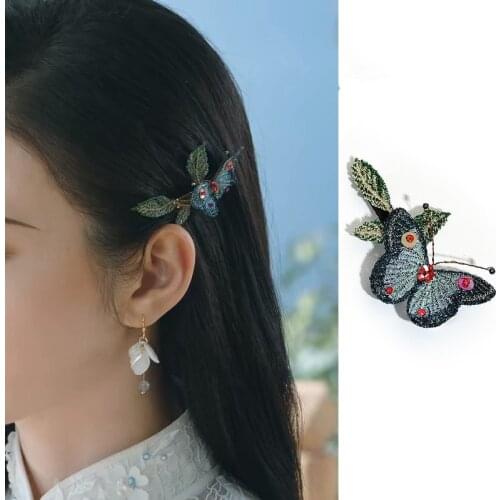 Jingtian stars same style butterfly leaf hairpin hair ornament temperament retro creative fashion high quality hairpin