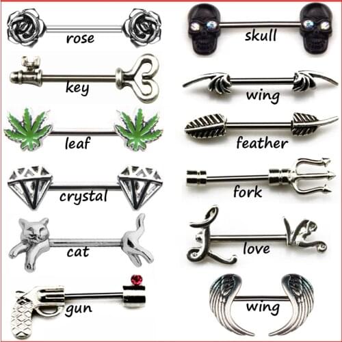 BOG-1 Pair 316L Surgical Steel Barbell Piercing Rose Flower Nipple Ring Bar Body Jewelry
