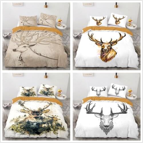 Reindeer Elk Deer Animal 3D Cartoon Printed Bedding Set Twin Full Queen King Size 2/3pcs Duvet Cover with Pillowcase Set Gift