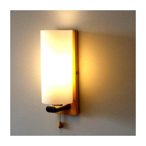Loft Decor Glass Wall Sconce Pull Switch Modern Wooden LED Wall Light Fixtures For Bedroom Wall Lamp Home Lighting Luminaire
