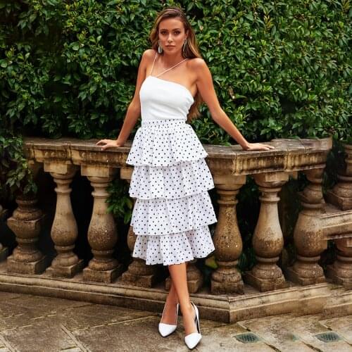 Fashion Chiffon Two Piece Set 2020 Summer Women Strap Tops+Polka Dot Cake Long Casual Skirt temperament Suits 2 Piece set women