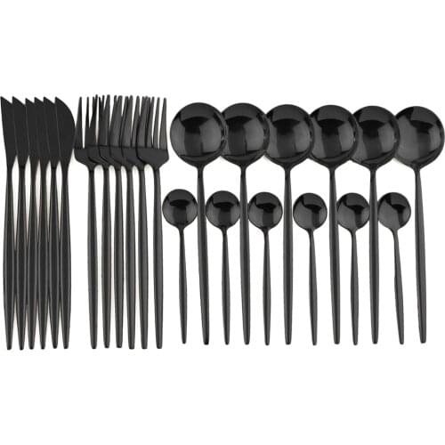 Dinnerware Set Dinner Knife Fork Spoon Tableware Set Stainless Steel Flatware Silverware Wedding Hotel Glossy Black Cutlery Set