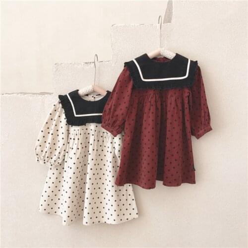 New Autumn 2020 Korean Style Baby Girls Polka Dot Dress Toddlers Children Corduroy Robe Kids Dresses 1-6y