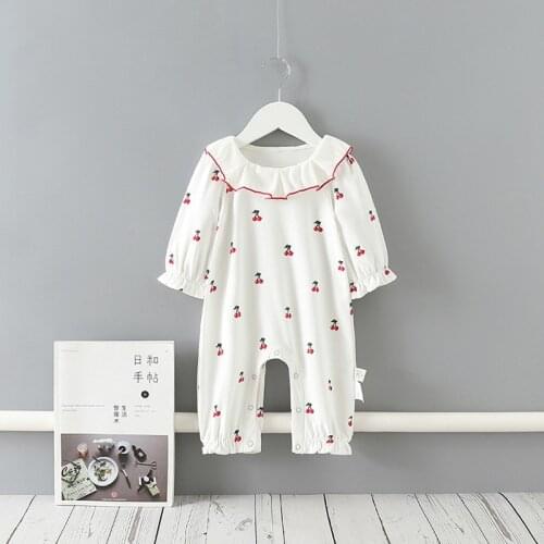 Newborn baby girl clothes baby rompers lace cherry print jumpsuit infant baby toddler romper 0-2Y