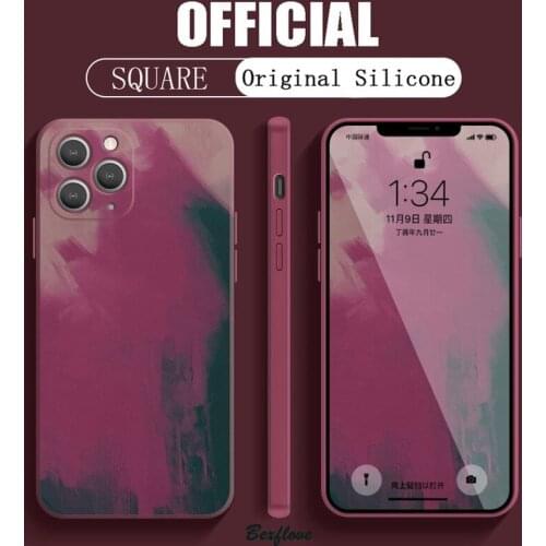 Official Original Silicone Case For iPhone 12 11 Pro Max 12 Mini XS 7 8 Plus X XR SE2 Case Watercolor Painti Colorful Soft Cover