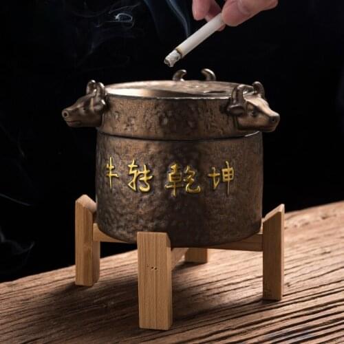 Chinese Style Ceramic Stone Ashtray Office Household Large-capacity Anti-ash Cigar Ashtray Home Decoration Gift for Boyfriend