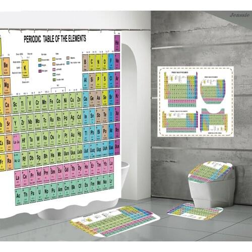 Periodic Table Of Elements Shower Curtains With Toilet Cover Bath Mat U-shaped Toilet Seat 3D Print Bathroom Curtain With Hooks