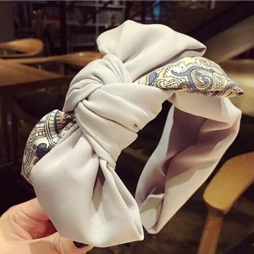 Gray Side Bow Headband for Women Hair Accessories Big Bow Hairband Headband Print Adults Wide Head Band Bowknot Hairband