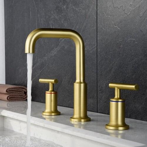 Bathroom Basin Faucets Brass Widespread Sink Mixer Tap Hot & Cold Dual Handle 3 Hole Deck Mounted Lavatory Water Crane Faucet