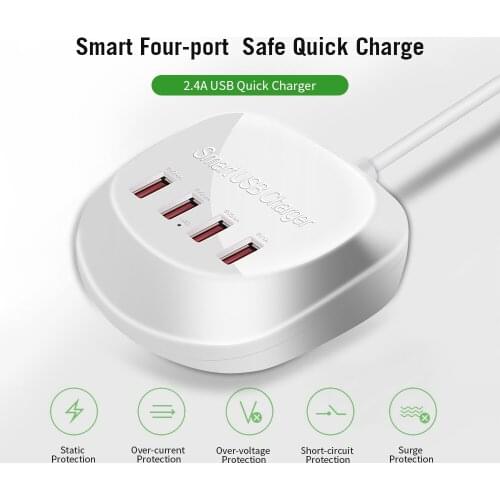 WLX-T3 Smart Multi-port USB Fast Charger Portable Four Ports Quick Charge Multiple Protection For Mobile Phones Laptops