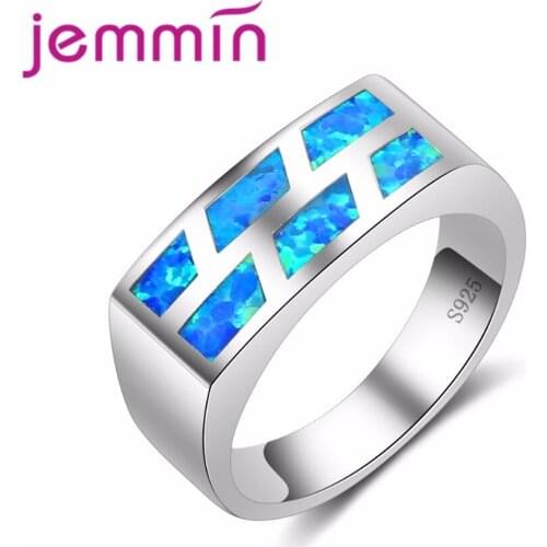 Particular Design Rectangle Shape Women Wide Band Fashion Sky Blue Opal Ring 925 Sterling Silver Ring for Women Girls