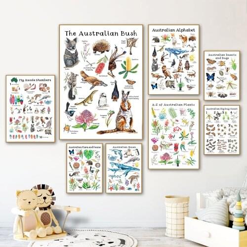 Animal Alphabet Poster Educational Plant Canvas Painting Baby Gift Wall Art Print Picture For Kids Room Boho Nursery Decor