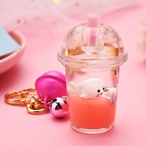 1 Pcs Acrylic Milk Bottle Keyring Milk Tea Cup Keychain Marine Animal Liquid Floating Key Chains Women Car Bag Pendant Charm