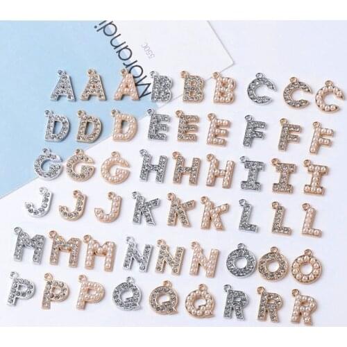 10 pcs/lot Alloy Pearl Rhinestone English Letter Pendant diy Alloy Bracelet Jewelry Accessories handmade clothing bag materials