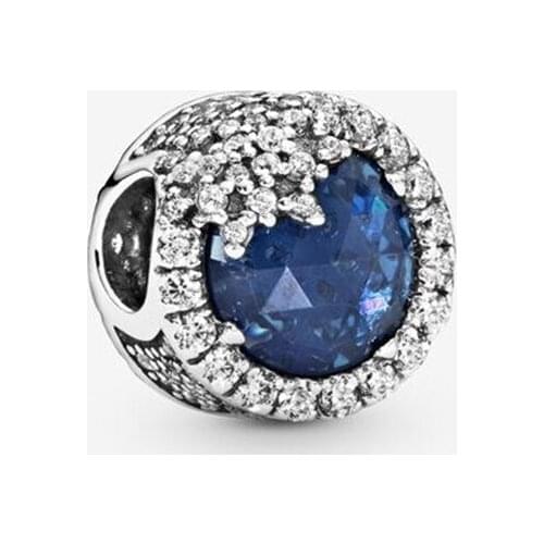 100% Real 925 Sterling Silver Shiny Blue Snowflake Charm Fit Original 3mm Bracelet For Women Birthday Fashion Jewelry Gift