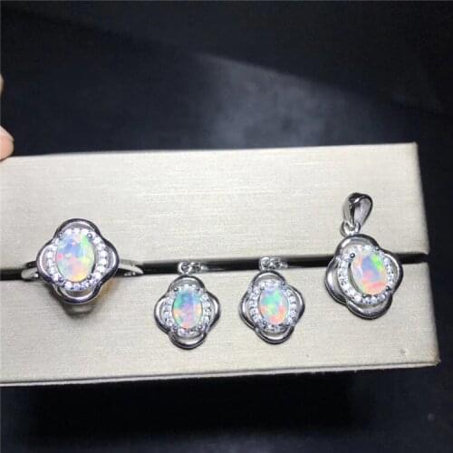 100% NATURAL ETHIOPIAN WELO FIRE OPAL CABOCHON PENDANT+Ring+ Stud earring 1set