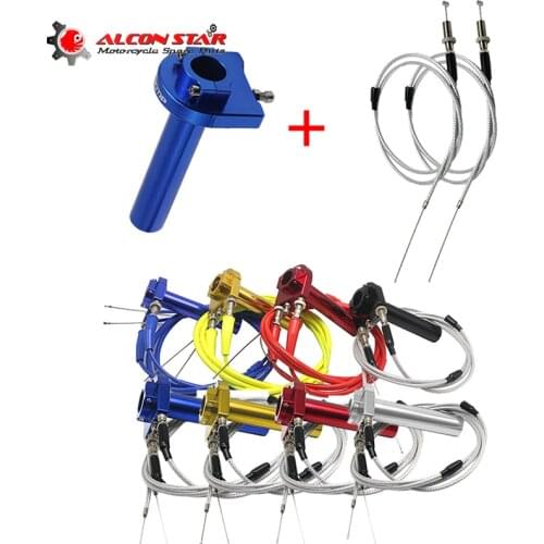 Alconstar- 22mm 7/8" Accelerator Throttle Twist Grips +2 Pcs Throttle Cable Handlebar CNC Aluminum for Motorcycle Moped Scooter