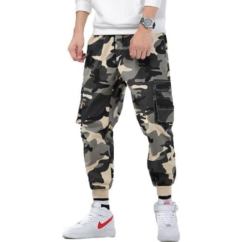 Fashion Men Cargo Pants Slim Fit Japanese Urban Style Hip Hop Camouflage Pocket Trousers Cuffed Joggers Pants For Men Plus Size