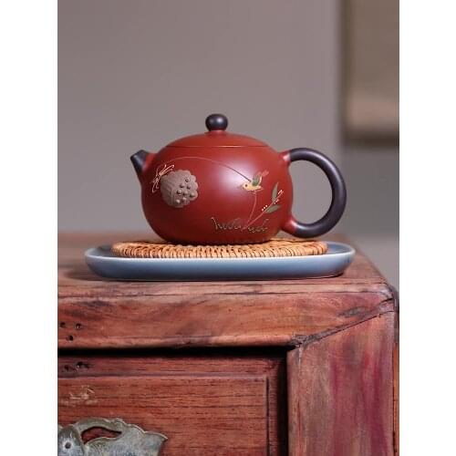 Purple Clay Teapot Yixing Master Craftsmanship Hand-Made Zhuni Dahongpao Ball Hole Two-Color Xishi Teapots