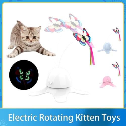 Pet Electric Toy Automatic Cat Toy Electric Rotating Kitten Toys Butterfly Funny Cat Stick Boring Interactive Toys
