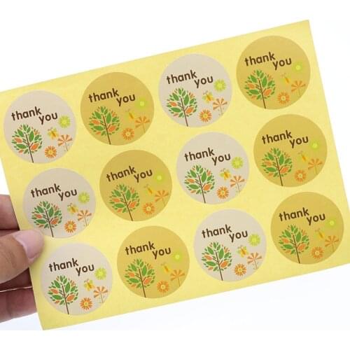 Label Small Tree Thank You Seal Sticker Round Kraft Paper Baking Packaging Biscuit Bag Decoration Sticker 120pcs / 10 Sheets