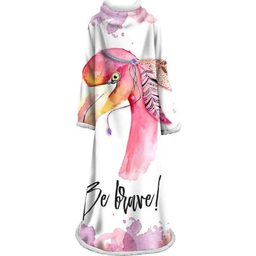 Pink Flamingo Sleeve Blanket For Sofa Bed With Tropical Plant Bedspread Flannel Fleece Blanket Kid Adult Warm Throw Blanket