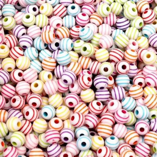 50Pcs 8mm Mixed Colorful Black Stripe Round Acrylic Bead Loose Beads For Jewelry Making DIY Bracelet Necklace Handmade Hole 2mm