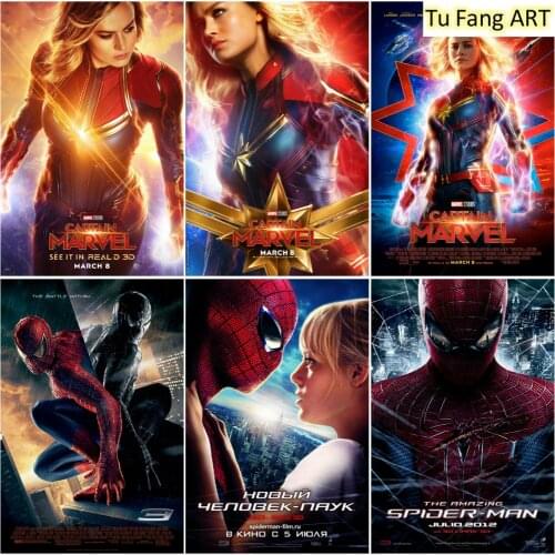 Marvel Avengers Spider-Man Captain Marvel Wall Art Canvas Painting Nordic Posters and Prints Pictures for Living Home Decoration