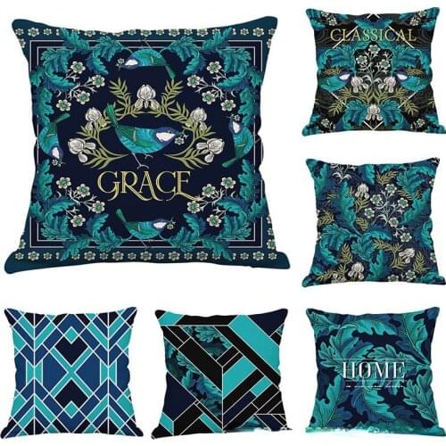Vintage Cushion Cover 18 Inch Bird Print Square Throw Pillow Cover Soft Sofa Decorative Pillowcase Dark Green Hot Luxury Pillow