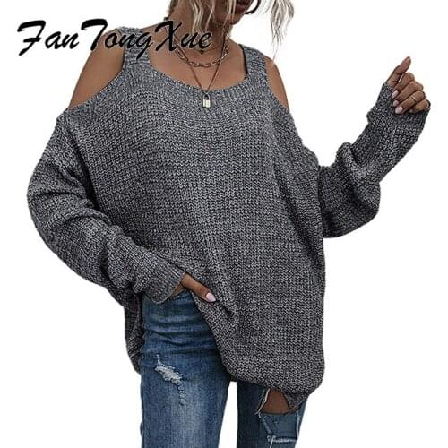 Fall Sweaters for Women 2021 Solid Slit Winter Sweaters Office Lady Women Loose Off Shoulder Square Neck Knitted Long Pullovers