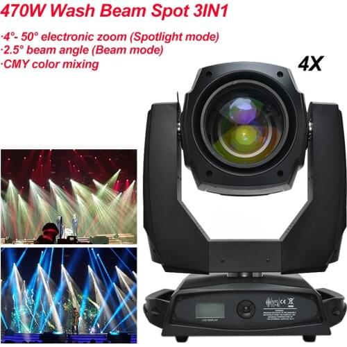 4Pcs/Lot 20R 470W Beam Spot Wash 3IN1 Moving Head Lights CMY Color Mixing Zoom DJ KTV Party Bar Show Light LED Stage Machine