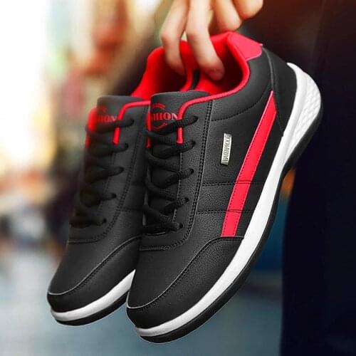 Plus Size PU Leather Sports Shoes Man Sneakers Mens Sports Shoes Mens Running Shoes Male Sport Shoes for Man Black GMB-0340