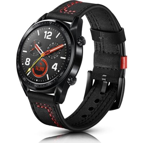 22mm Suture Style Leather Strap for Huawei Watch GT 2 1 46mm Wrist Band for Samsung Galaxy Watch 3 45mm/46mm/S3 Bracelet Belt