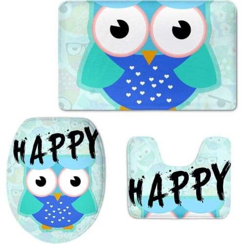 Cartoon Owl Home Hotel Decor 3PCS Set Bathroom Warm Lid Pads Non-slip Floor Carpet for WC Toilet Area Rugs Tapis Mats