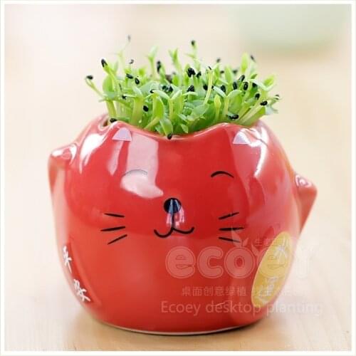 Lucky Cat DIY creative home office decorations potted computer peripherals grass doll radiation plants