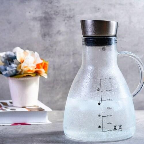 Heat Resistant Borosilicate Glass Water Pitcher with Lid, 1.5L/51oz Iced Tea Cold Brew Coffee Maker Hot/Cold Water Jug Kettle