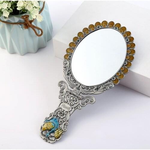 Dressing Table With Mirror And Stool Portable Vintage Mirror Handhold Makeup Mirror Floral Oval Round Cosmetic Hand Held Mirror
