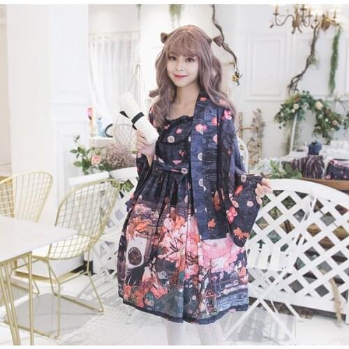 Japanese princess sweet lolita dress vintage lace bowknot printing high waist victorian dress kawaii girl gothic lolita jsk loli