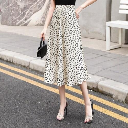 Feminine Medium Long Floral Prints High Waist Skirt Women All-match Trendy Flowers Pattern Satin Skirt