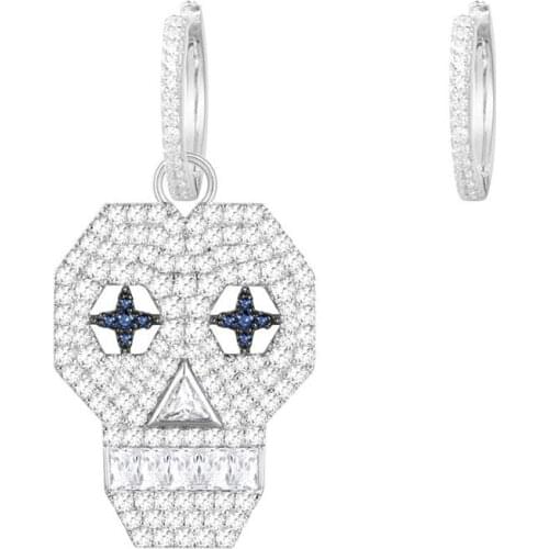 SLJELY Luxury Brand 925 Sterling Silver Asymmetric Pop Skeleton Earrings Blue eye Zircon skull AB Earrings Fine Women Jewelry