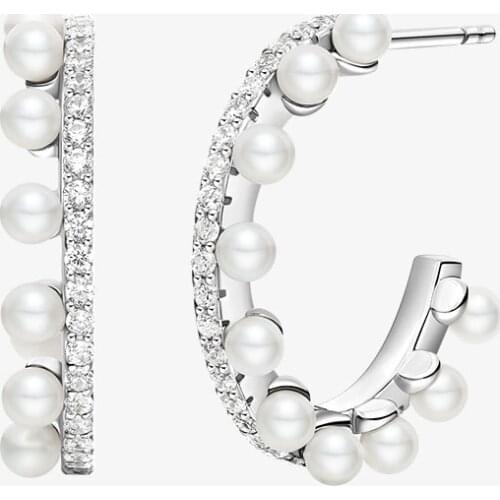SLJELY High Quality Brand Pure 925 Sterling Silver Semicircle Earrings with Pearl Zircon Women Fashion Wedding Party Jewelry