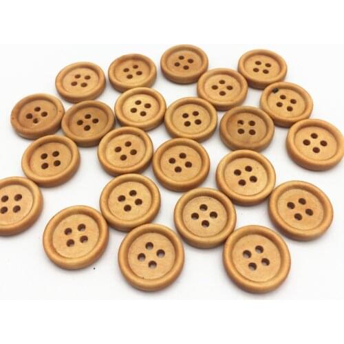 100pcs 20mm Wooden Buttons Natural Light Brown 4 Holes Round Sewing Button Embellishments For Scraf Bags Decorations