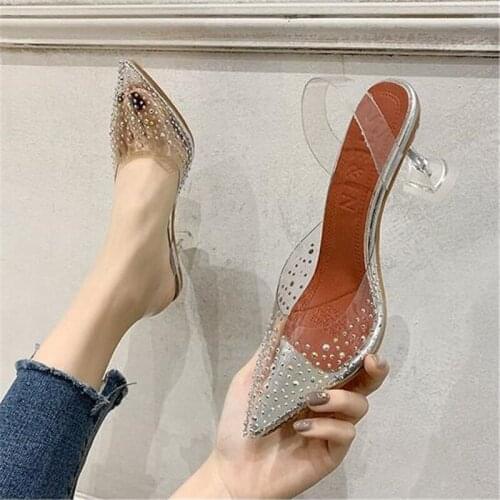 2020 Clear PVC Transparent Pumps Sandals Heel Stilettos Sandals Pointed Toes Womens Party Shoes Nightclub Party Pumps