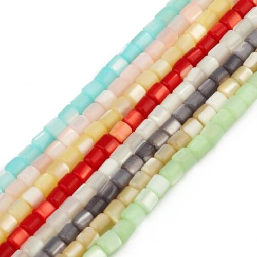 3.5x3.5mm Cylindrical Shape Shell Beads Natural Blue Green Red Yellow Brown Shell Beads For Jewelry Making DIY Bracelets