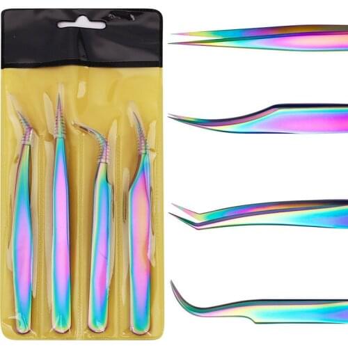 4pcs Stainless Eyebrow Eyelash Tweezers to place False Eyelash Extension Clip Anti Acid Nipper Rhinestone Picking Nail Art Tool