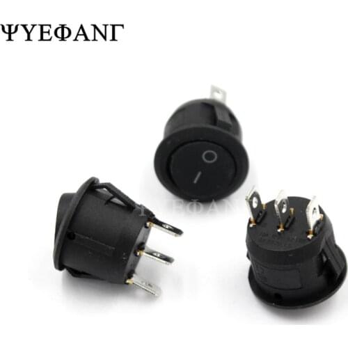 5Pcs 23mm Round Black 3 Pin 10A/125V 6A/250V AC 2 Position SPDT ON-OFF Rocker Switch Snap-in