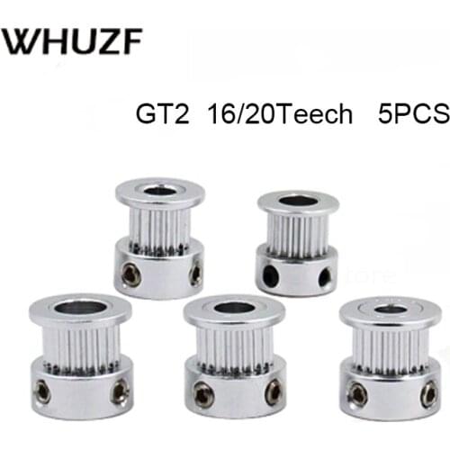 5pcs GT2 Timing Pulley 16/20tooth Aluminum Parts 2GT Synchronous Wheel 20 Teeth Bore 5mm Part Tooth Gear Screw for 3D Printer