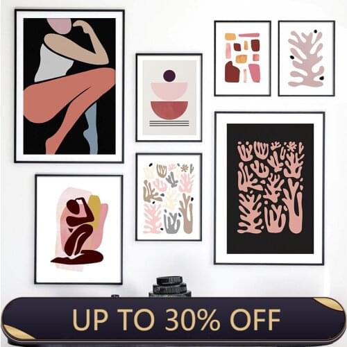 Abstract girl retro colorful plant wall Nordic posters and prints living room decoration wall painting canvas painting